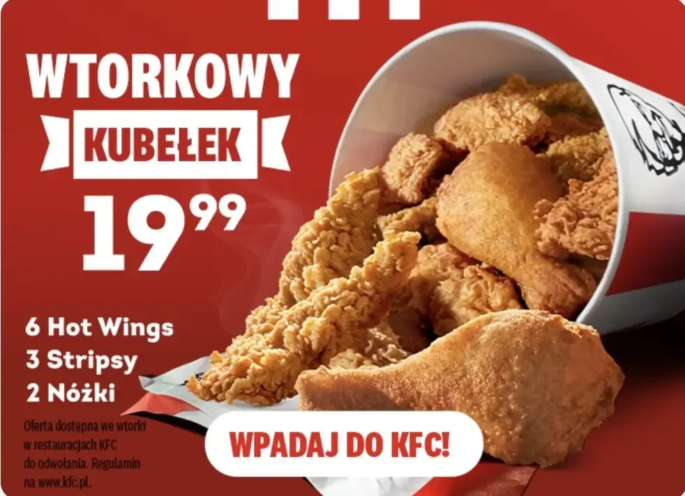 🍗 Wtorkowy Kubełek KFC od 19,99 zł – różne warianty