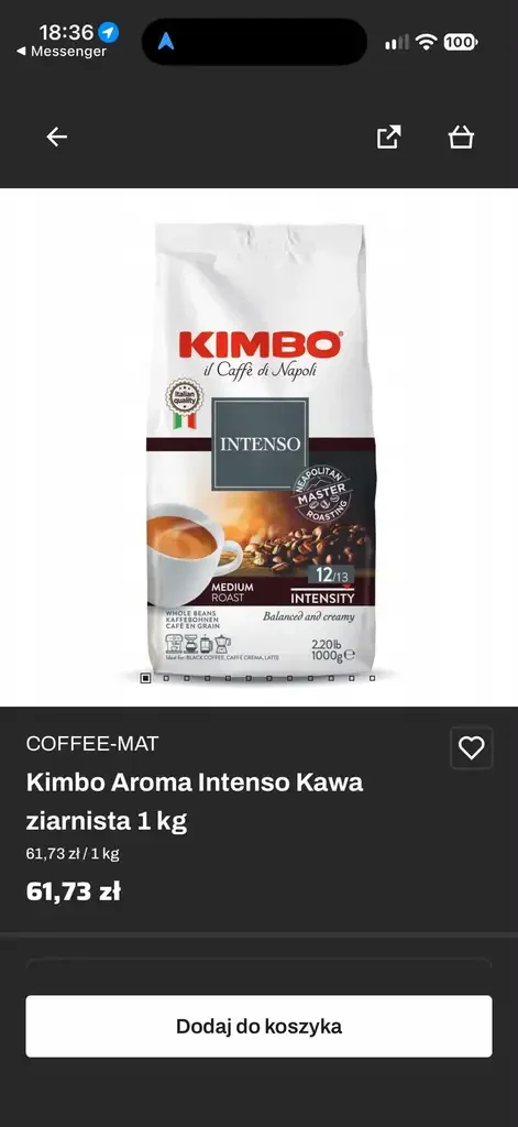 ☕ Kawa ziarnista Kimbo Aroma Intenso 1 kg za mniej niż 50 zł w InPost