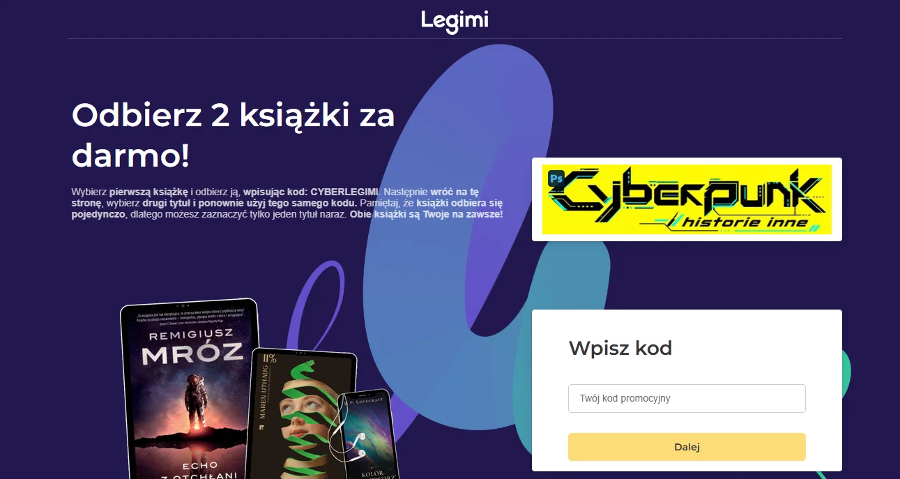 Dwa bezpłatne e-booki od Legimi – kod CYBERLEGIMI