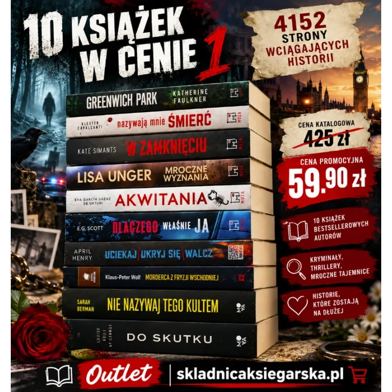 Paka 10 książek kryminalnych i true crime za 59,90 zł zamiast 425 zł