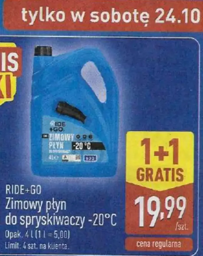 Zimowy płyn do spryskiwaczy -20°C Ride +Go 1+1 gratis w Aldi!