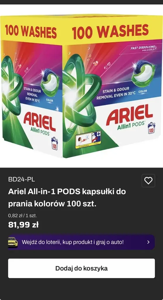 Kapsulki do prania ariel kolor 100 za 61,99 zł – InPost
