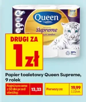 Papier toaletowy Queen Supreme 9 rolek w Biedronce – kup 2, zapłać mniej