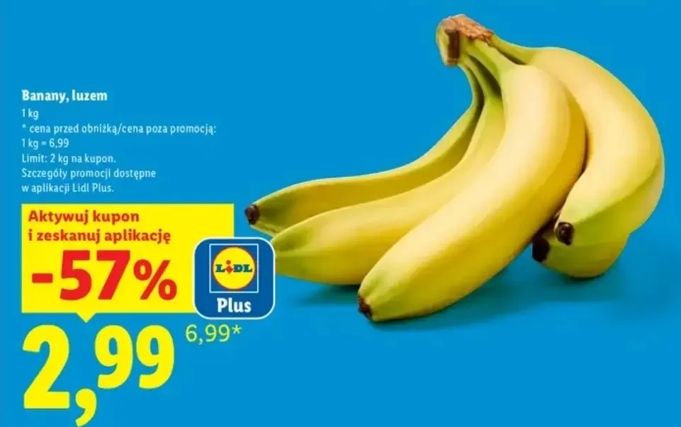 Banany 1kg za 2,99 z kuponem Lidl plus