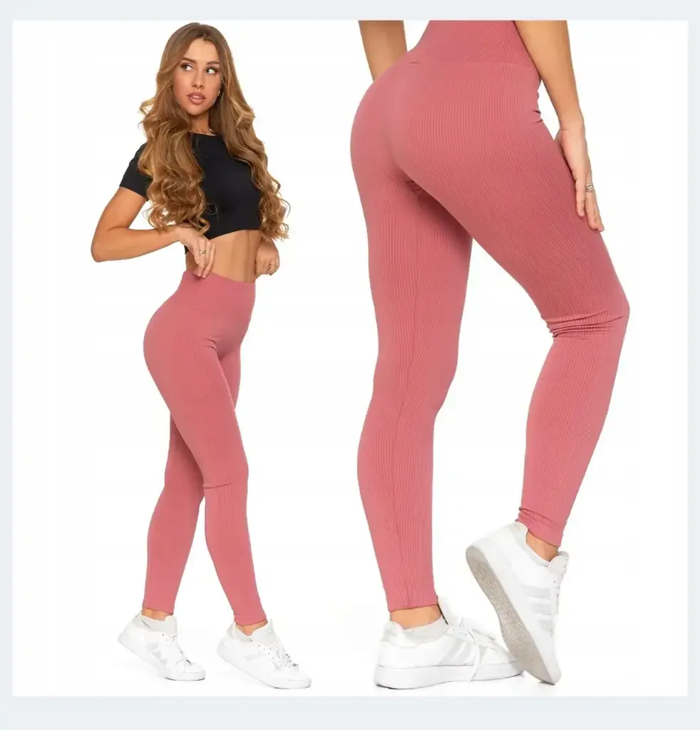 👚 Różowe legginsy prążkowane MORAJ z wysokim stanem – rozmiar S/M na Allegro